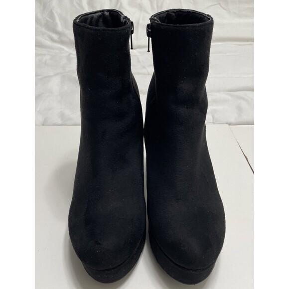 Charlotte Russe 8 Black Platform Boots Disco Heel Vegan Suede Womens Booties - Picture 2 of 10